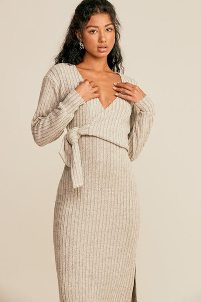 LONG SLEEVE WRAP KNIT DRESS – Häpē + Co.