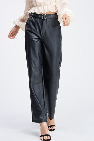 Faux Leather Pants with Belt