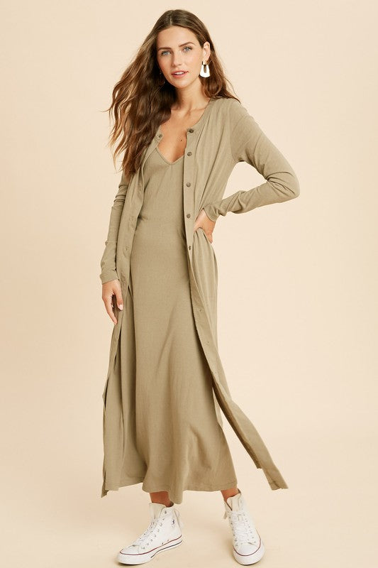 midi dress cardigan Jess Knit and Set – Häpē + Co Not doubled White Modest Graduation Dress women's cotton plus tunics Color:Taupe with Black and White Floral Print