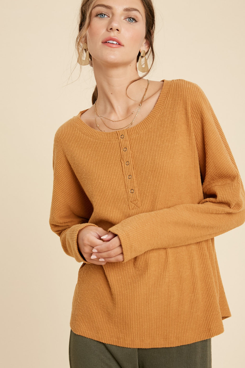 Henley ribbed knit top