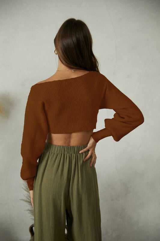 Sweater Knit Twisted Crop Top