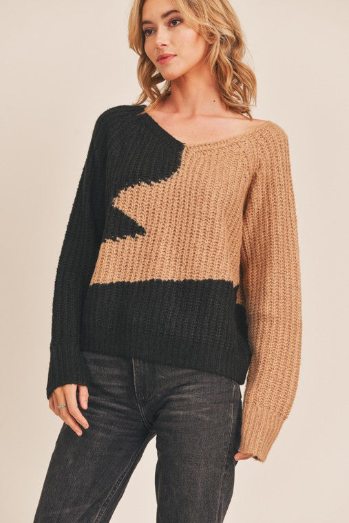 Wavy Color Block Sweater