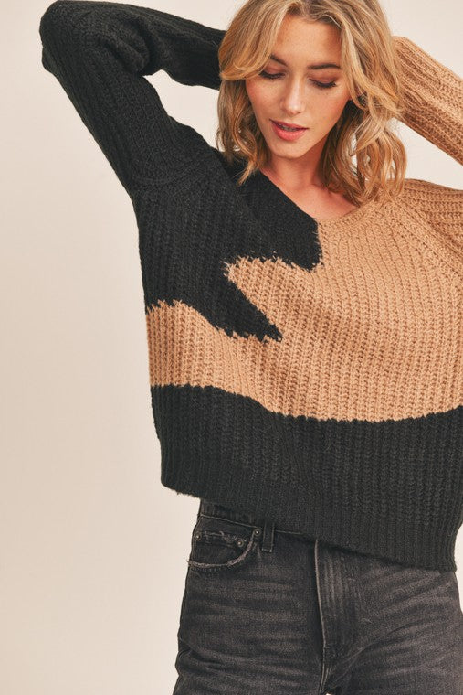 Wavy Color Block Sweater
