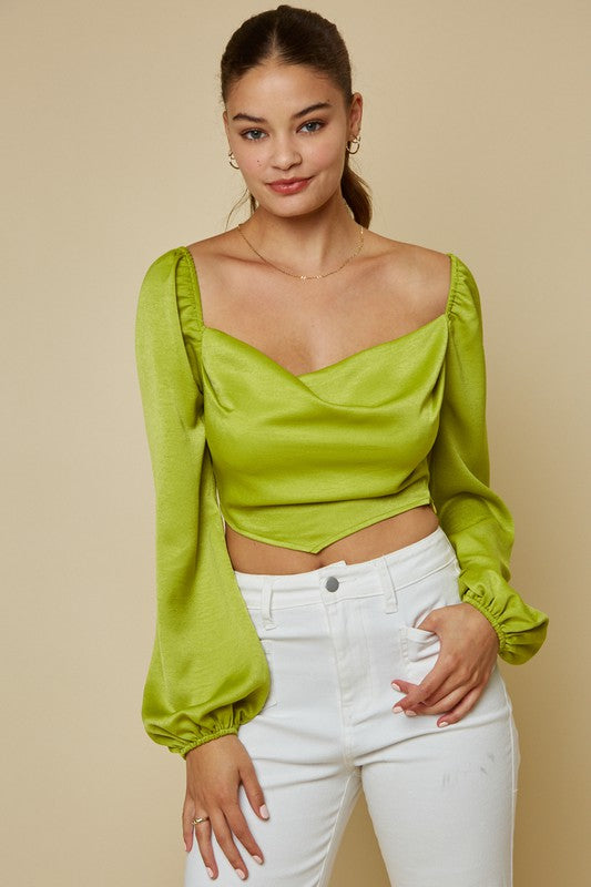 COWL NECK LONG SLEEVE CROP TOP